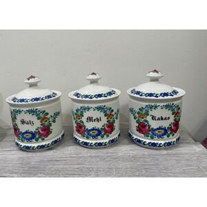 Kurt Hammer Vintage German Floral‎ Ceramic Canister Set of 3 Salz Mehl Kakao